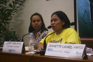 WOMEN TROUBLES.  Lory Pabunag of Lawig Bubai gets emotional on Thursday when she narrated her previous life as a prostituted woman.  She said poverty, government neglect and the lack of access to basic services push women to prostitution.  (davaotoday.com photo by Alex D. Lopez)