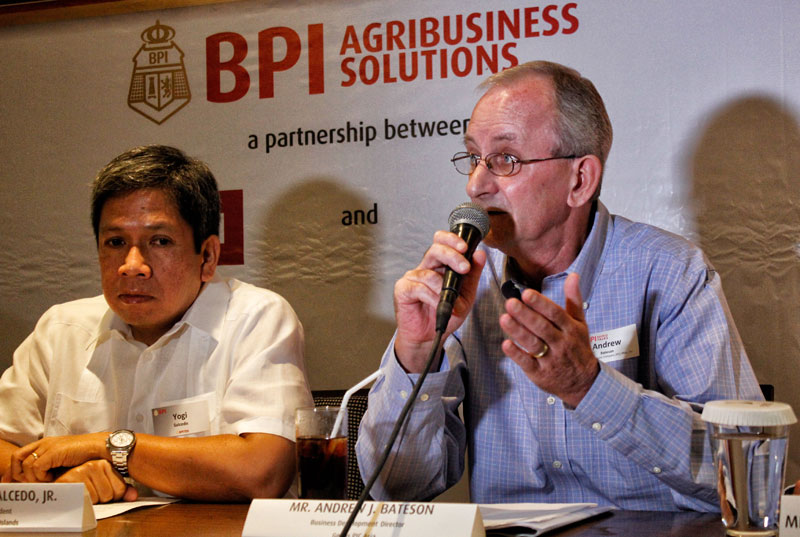 Mr. Alfonso Salcedo Jr. (left), BPI Executive Vice Presiden & Head of Corporate Banking, and Mr. Andrew Bateson, Business Development Director for Genus PIC Incorporated.  (davaotoday.com photo by Medel V. Hernani)  