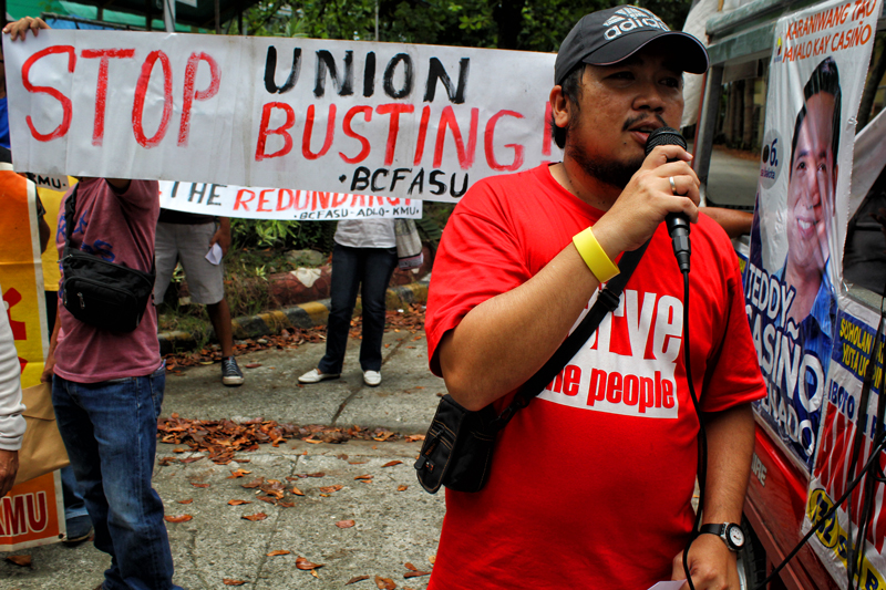 Rodney Baslot, President of Brokenshire College Faculty and Staff Union, scores the moves of the school management against the union and their members.  (davaotoday.com file photo by Ace R. Morandante)