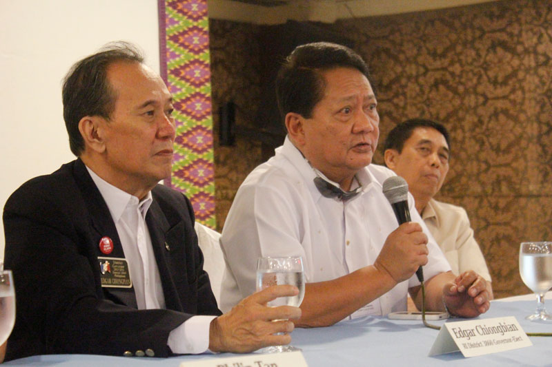 Rotary International District 3860 officials (from left) Edgar Chiongbian, Ibarra Panopio and Teodoro Locson in a press briefing Friday at the Grand Regal Hotel in Davao City.  (davaotoday.com photo by Marilou Aguirre-Tuburan)