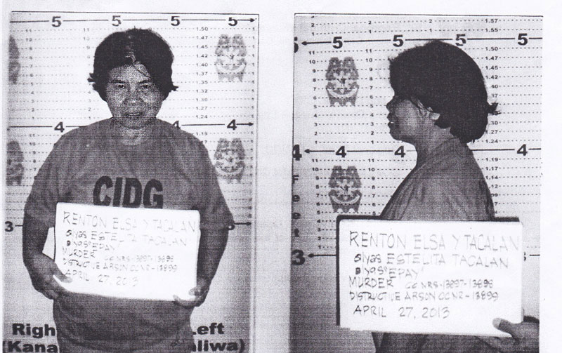 Mug shots of Elenita Tacalan, 60.  She's currently detained at the Zamboanga del Norte Provincial Jail in Dipolog City.  (photo courtesy of Karapatan-Northern Mindanao)   