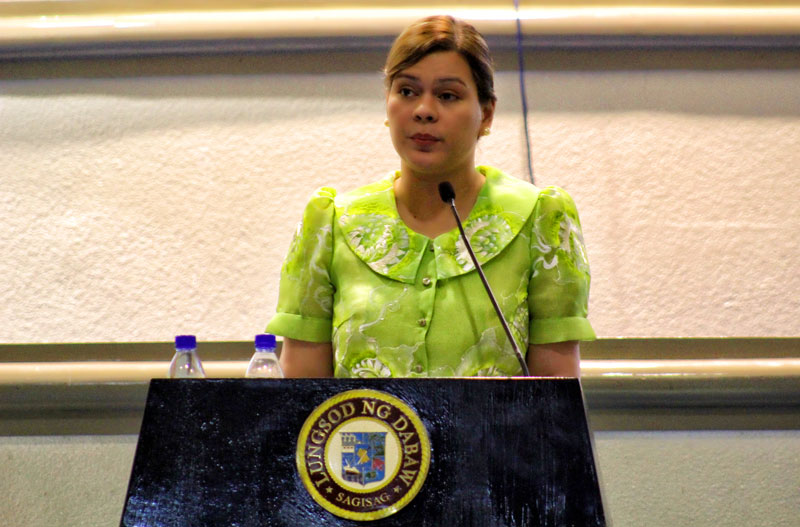 ACCOMPLISHMENT REPORT.  Davao City Mayor Sarah Duterte-Carpio narrates Tuesday what the city has achieved under her governance in the last three years.  This is her third, albeit last, state of the city address as mayor.  On July, her father Rodrigo Duterte will assume her post after winning the recent election.  (davaotoday.com photo by Ace R. Morandante)