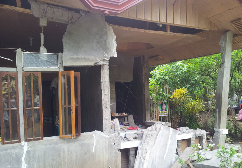 One of the houses in Carmen, North Cotabato damaged by the 5.7 magnitude earthquake Saturday.  (Photo courtesy of the Office of Gov. Emmylou Taliño-Mendoza)