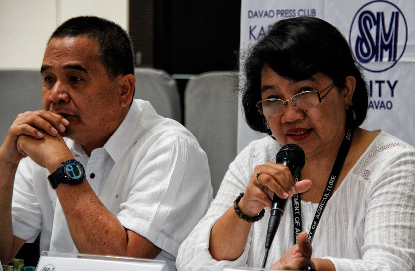 SUPPORT FOR DURIAN INDUSTRY Department of Agriculture XI Executive Director Remelyn Recoter (right) assures durian growers of technical support and funds which could be sourced from PDAF. At left is Rogelio Tabay from the City Agriculturist Office, who announces the Kadayawan Durian Festival slated on August 10 to 25 at SM Lanang Premier Fountain Court.(davaotoday.com photo by Medel V. Hernani)