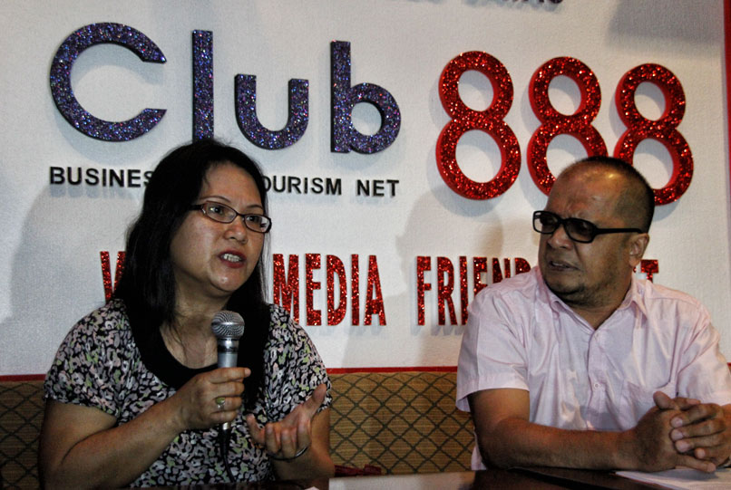 Peace advocates lawyer Mary Ann Arnado and Jun Aparece of Mindanao People's Caucus announced on Wednesday's Club 888 press forum that next month's round of peace talks between the government and the Moro Islamic Liberation Front will include members of civil society.  (davaotoday.com photo by Medel V. Hernani)