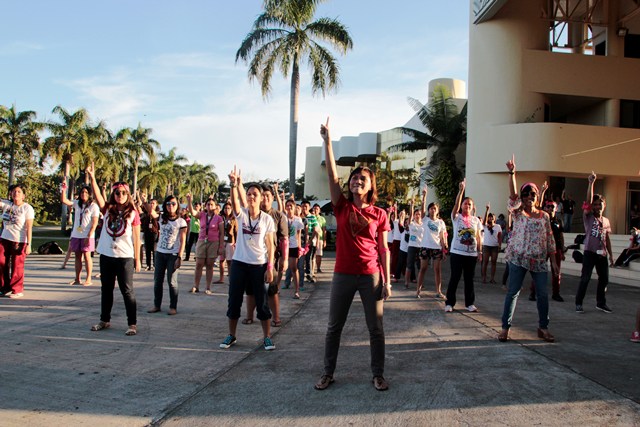 UP MINDANAO REHEARSES FOR OBR. Students and faculty of University of the Philippines Mindanao stage a rehearsal for the worldwide campaign of One Billion Rising Against Injustice set this February 14, where millions will staged dances in advocating an end to impunity and social injustice to women and children worldwide. (Earl O. Condeza/ davaotoday.com)