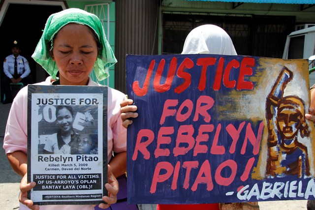 STILL NO JUSTICE FOR REBELYN. Women protest the fifth year of the still unresolved killing of Rebelyn Pitao and other women victims of human rights violations before the Commission on Human Rights. Pitao the daughter of NPA commander Ka Parago. (Medel V. Hernani/davaotoday.com)