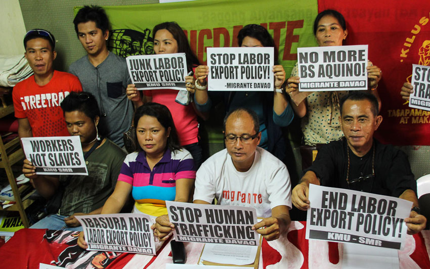 Victims of alleged illegal recruitment seek support from local office of Migrante Davao as they file complaint with the Philippine Overseas Employment Administration in Davao City.  The 27 victims are residents of Lupon, Davao Oriental who claimed they already gave P40,000 to P100,000 to a Korean national and his Filipino to facilitate their job placement to what appeared to be non-existing jobs in South Korea. 