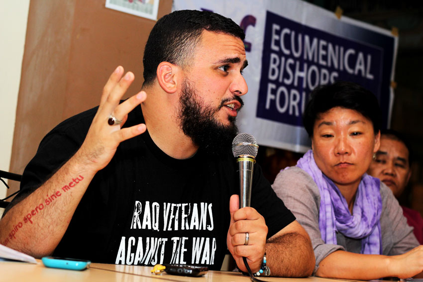 Iraq war veteran Ramon Daniel Mejia is now preaching against the war as he joins Fil-am activists under the North American-Philippine Solidarity Affairs, a group that is currently in Mindanao for a peace mission.