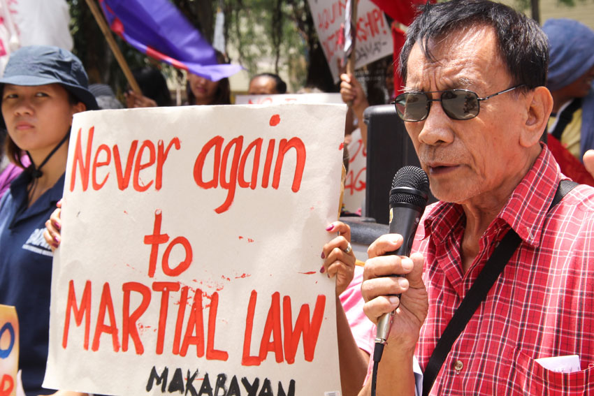 Retired Professor of the Ateneo de Davao University and a victim of Martial rule of Marcos, Don Pagusara speak during the commemoration of Martial Law. 