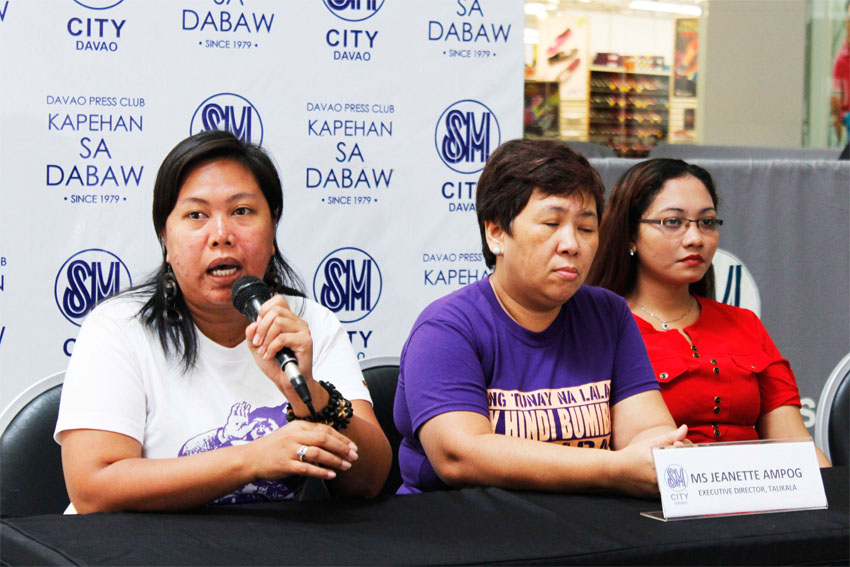 NO TO PROSTITUTION. Gabriela spokesperson Mae Ann Sapa and Talikala executive director Jeanette Ampog highlight the situation of prostituted women to mark the forthcoming International Day of Prostitution on October 5. (Medel V. Hernani/davaotoday.com) 