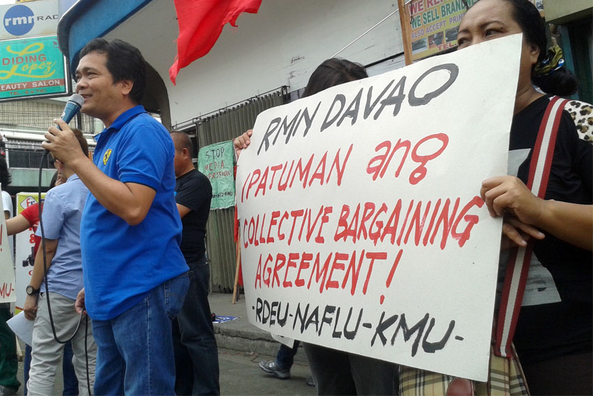 Members of the Radio Mindanao Network Davao Employees Union express indignation over management's refusal to open negotiations for a new collective bargaining despite mediation by labor officials Thursday. The union is set to go on  strike to press their demands.