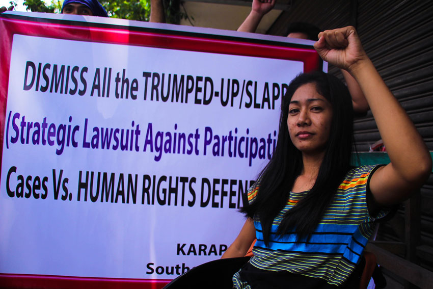 Alleged New People's Army guerrilla Vanessa Delos Reyes hopes that all the charges levelled against her by the government military would be dismissed for humanitarian reasons due to her disability. She is photographed during the first hearing of her arraignment at the Hall of Justice in Davao City. (Ace R. Morandante/davaotoday.com