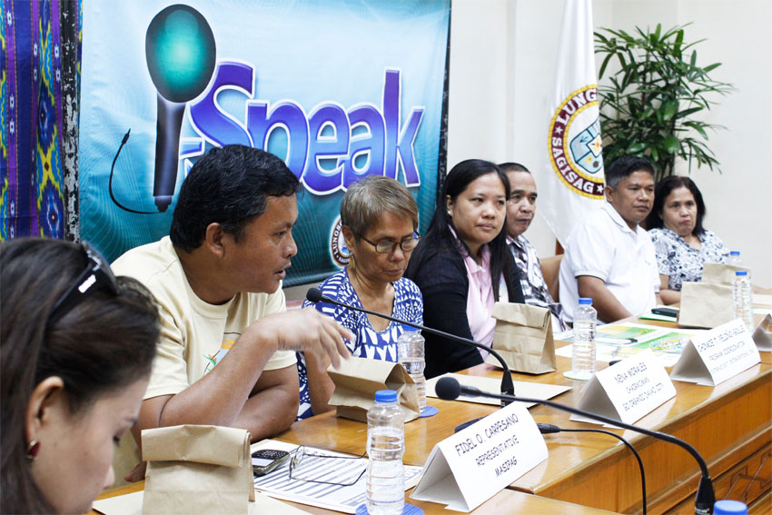 RICE. Speaking before media during iSpeak forum Thursday, MASIPAG Representative Fidel O. Carpesano says that some rice traders tend to mix cheap rice which are heavily bombarded with pesticides to locally produced and organic rice that’s why consumers are unsure if what they are buying from the market are safe. (Medel Hernani/davaotoday.com)