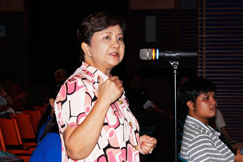 Congress woman, Luz Ilagan one of the reactors, appreciates the effort of the Social Science Department who conducted the survey,  during the presentation of the result of the Davao Citywide social survey, at 7th floor of Ateneo De Davao University. President Benigno Semion Aquino lll, net satisfaction drop to 11.01%. (Medel V. Hernani/davaotoday.com)