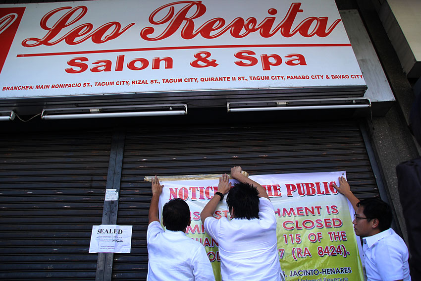 Agents from the Bureau of Internal Revenue (BIR) in Davao region close down a total of 11 branches of these beauty salons located in Davao City (5), Panabo City (2), and Tagum City (4) due to allegedly violating the tax law including failure to register as a taxpayer, failure to pay tax and failure to issue receipts.  (Ace R. Morandante/davaotoday.com)