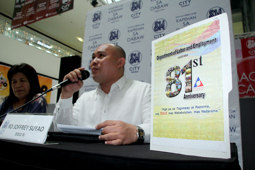 COLA. Coinciding with the 81st anniversary of the Department of Labor and Employment, Regional Director Joffrey Suyao of DOLE Region XI announces during a press conference the effectivity of the 5-peso increase in Cost of Living Allowance (COLA) today. (Ace Morandante/davaotoday.com)