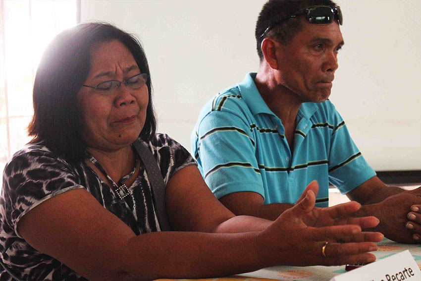 Prisoner of War (POW), Private First Class Alvin Ricartes' mother Angelina and father Calvin, seek the assistance of the Exodus for Justice and Peace, Thursday, to facilitate the release of their son who was captured by the New People's Army in Monkayo, Compostela Valley last December 2. (Medel V. Hernani/davaotoday.com)