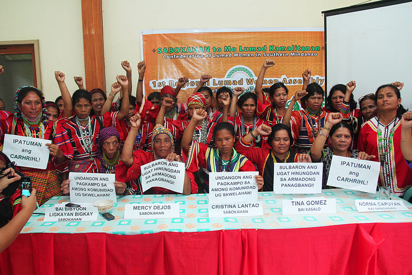 More than 100 tribal women from various tribes in Mindanao gather for their first assembly of Sabokan To Mo Lumad Kamalitanan Confederation of Lumad Women. They call for a stop to militarization in their ancestral domain. (Ace R. Morandante/davaotoday.com)