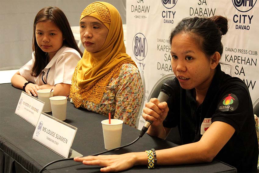 Tambayan a non government organization, implements adopt-a-school program called Respect that caters the needs, mostly of children on the streets of Davao City. Bullying among students have been reduced according to Tambayan staff Ms Louise Suamen and teacher, Ms Potri M. Manding.