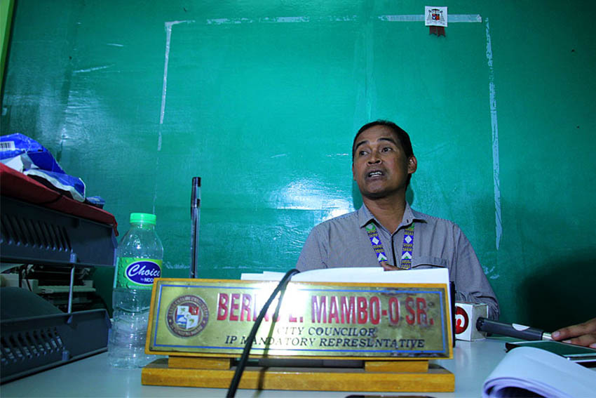 Former indigenous peoples (IP) representative Datu Berino Mambo-o comes back to his office Tuesday while the controversy on the selection of the new IP representative remains unresolved. (Ace R. Morandante/davaotoday.com)