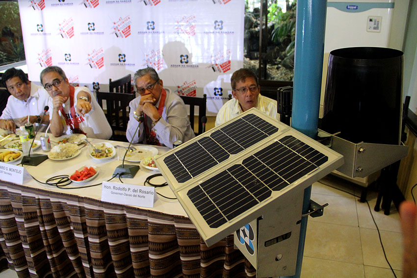 HI-TECH. Department of Science and Technology Secretary Mario G. Montejo introduces the Hybrid Weather Monitoring System during the press conference on Friday. The system will last up to 25 years with minimal maintenance. (Ace R. Morandante/davaotoday.com)