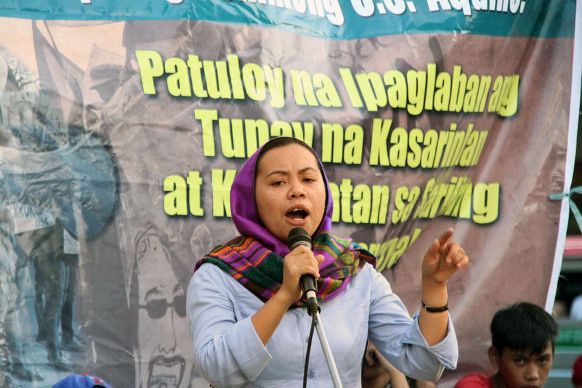     Bai Ali Indayla, secretary general of Kawagib Moro Human Rights, said the Moro's struggle for self-determination is always answered with war by the government. (Johannes Paul R. Garado/davaotoday.com)