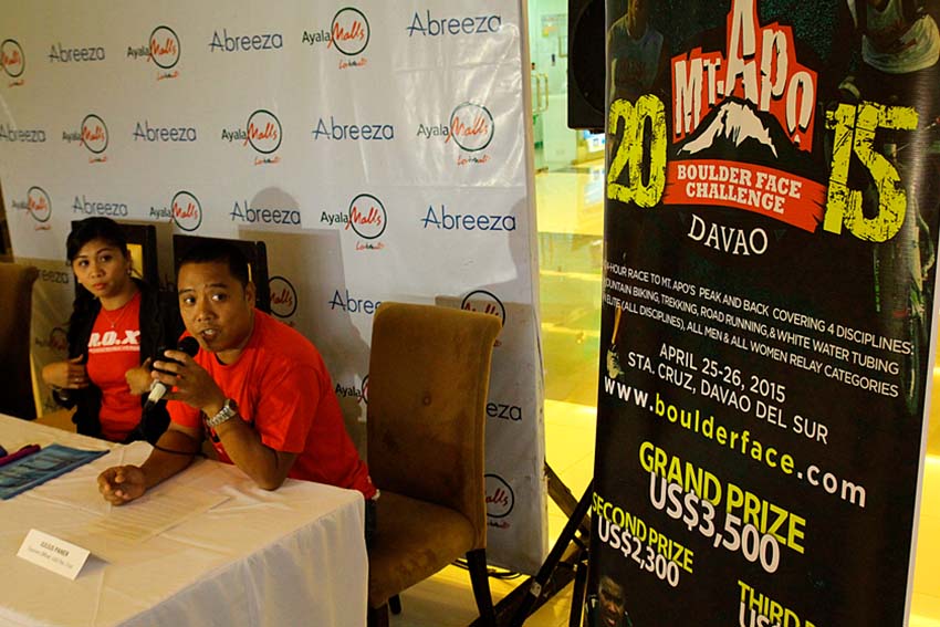 Julius Pane, tourism officer of Sta. Cruz town, proudly announces the upcoming international boulder face race on April 25-26. The sport challenge is a 24 hour extreme adventure race from Sta. Cruz up to the Davao del Sur side of the peak of Mt. Apo. Forty teams from different countries have registered to join the race. (Ace R. Morandante/davaotoday.com)