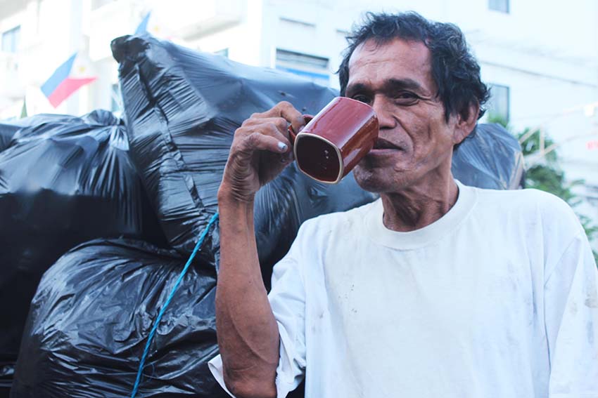 Fifty-four years old Lampios hails from General Santos City. He moved to Davao City where he collects recyclable trash to sell. He said this has been his main source of living for five years. 