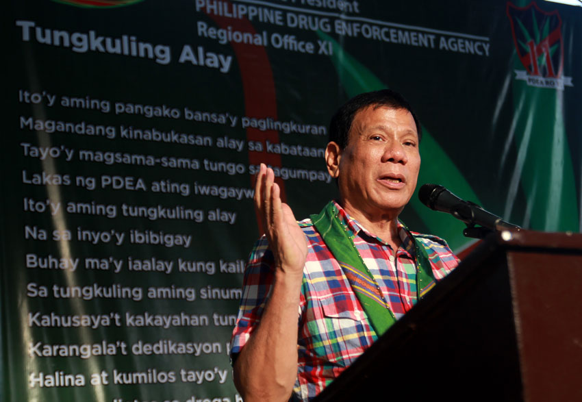 Davao City Mayor Rodrigo Duterte reiterated his message to drug lords and drug pushers that they should not enter the city. He issued the call during the anniversary of the Philippine Drug Enforcement Agency held at the Davao City Police Office barracks. (Ace R. Morandante/davaotoday.com)