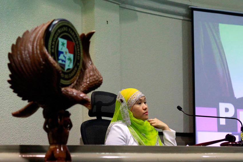 Indigenous People Mandatory Representative Halila Sudagar presides the regular session in the Sanguniang Panglungsod, Tuesday. (Ace R. Morandante/davaotoday.com)