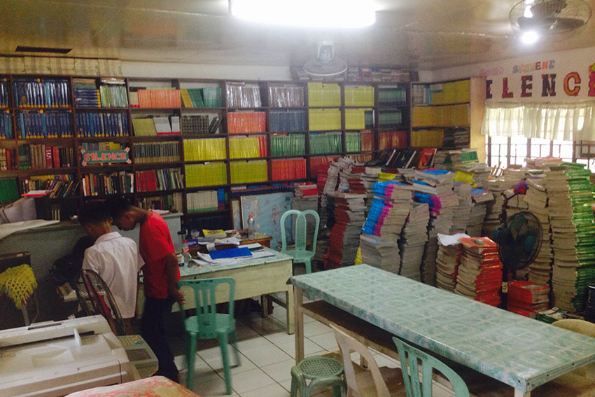 Books take up much space in this small library of Mintal Comprehensive High School. The library is also too small for a school population of around 1,800 students. (Zea Io Ming C. Capistrano/davaotoday.com)