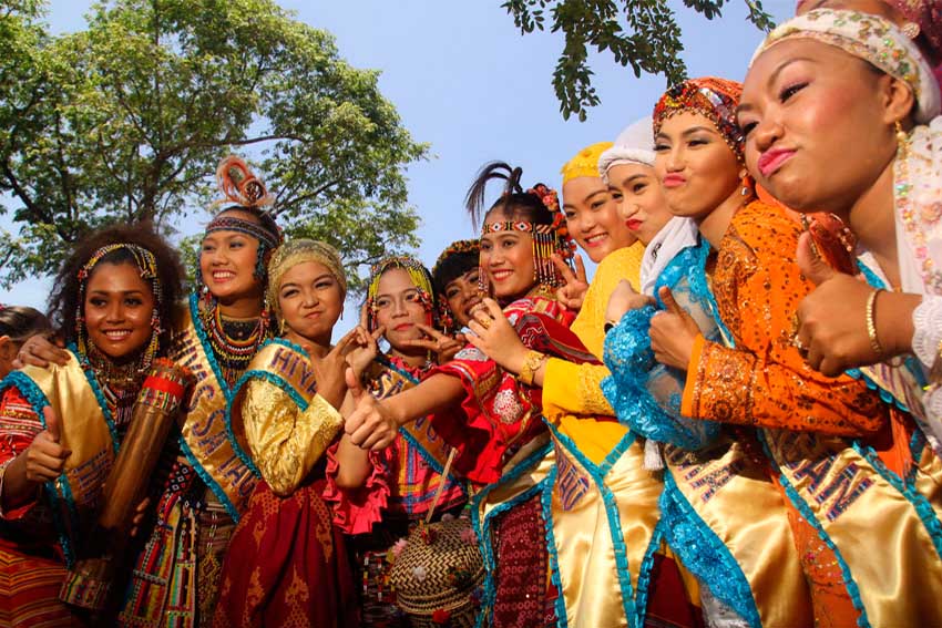 Candidates of the Hiyas ng Kadayawan 2015 show their wacky poses before Davao City photographers after guesting at the I-Speak forum on Thursday. From left: Floramea D. Manyawron of the Ata tribe, Wenalie Ivy A. Atan of Bagobo-Tagabawa tribe, Alamida Casanguan Agasor of the Iranun tribe, AJ Ruth H. Sumandang of the Ovu-Manobo tribe, Rechel Dumalag of the Matigsalog tribe, Michelle G. Ansal of the Bagobo-Klata tribe, Fatima Jaheema Malatus of the Marano tribe, Haida Dawn J. Aninin of the Sama tribe, Maira Calihim of the Kagan tribe, Sitti Sarah Sakkam of the Tausug tribe and Haifa Rica B. Bansilan of the Maguindanaon tribe. (Ace R. Morandante/davaotoday.com)