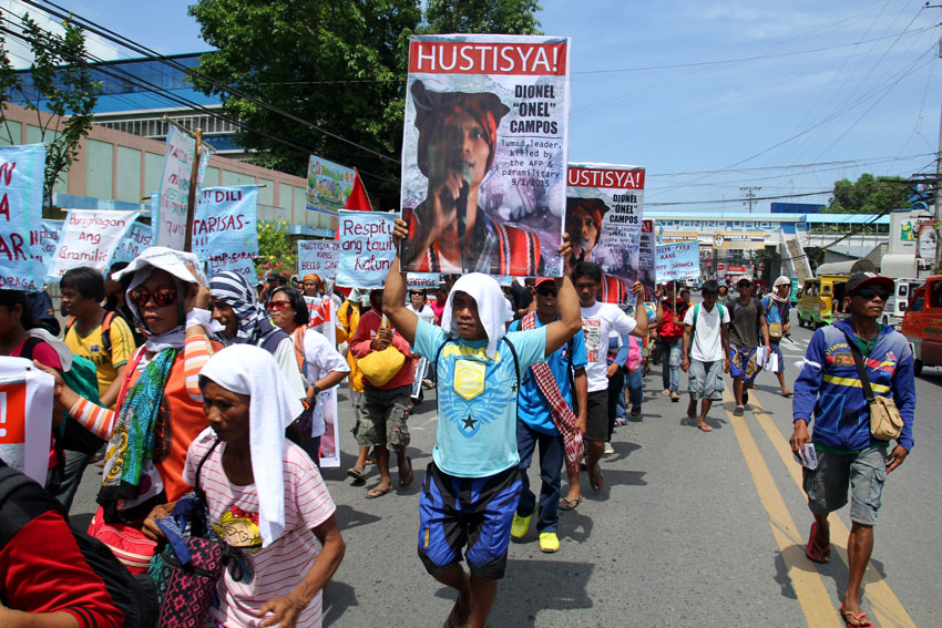 More than 10,000 people from different regions in Mindanao join the funeral march for Emerito Samarca, Dionel Campos, and Datu Jovello Sinzo  who were killed by the Magahat-Bagani Force last September 1. The militia group is allegedly created by the Army.  