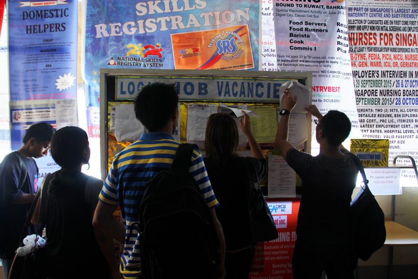 Graduates from different schools in Davao City look for a job at the Philippine Employment Services Office in Davao City Hall. According to a Social Weather Station survey, as of September 2015 the country's unemployment rate grew to 23.2 percent or an estimated 10.5 million Filipinos. (Ace R. Morandante/davaotoday.com)