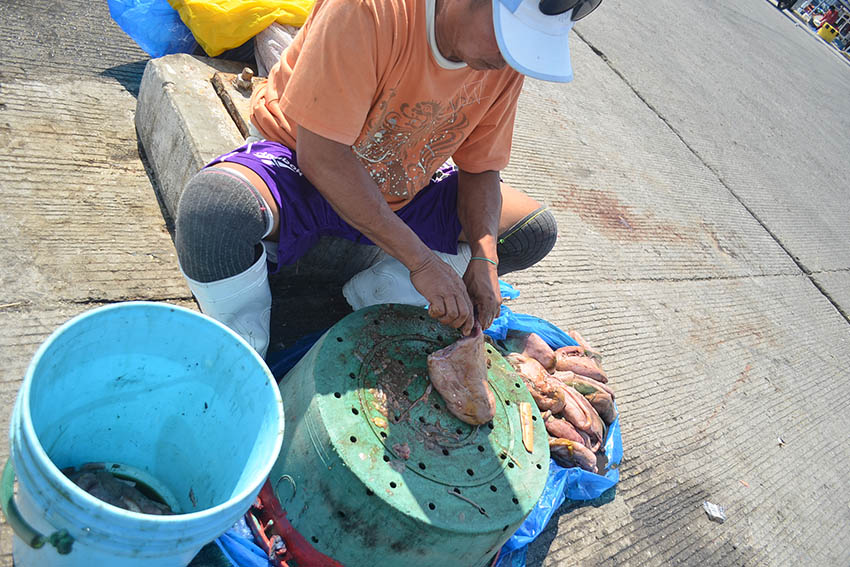 For more than 20 years, Bohol-native Ireneo Simagala works as a laborer inside the General Santos Fish Port Complex. Now he makes and sells Dayok (native dip) out of the lungs and other innards of marlin. (Zea Io Ming C. Capistrano/davaotoday.com)