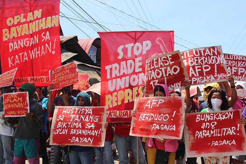 TRADE UNION REPRESSION. Kilusang Mayo Uno (KMU) commemorates the dark old days of trade union repression. (Medel V. Hernani/davaotoday.com)