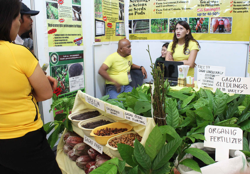 CACAO STALL. Different varieties of cacao seeds processed into finished products and organic farm inputs commercially produce by farmers groups are displayed at the SMX, Lanang, Davao City, during the two-day KakaoKonek 2015 and the 2nd National Cacao Congress. (Medel V. Hernani/davaotoday.com)