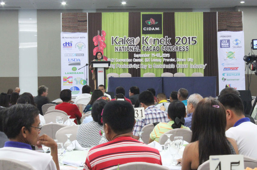 CACAO CONGRESS. Department of Agriculture, Director for high Value crops,Jean Remoquillo, delivers her message during the 2nd National Cacao Congress held at the SMX Lanang in Davao City (Medel V. Hernani/davaotoday.com)