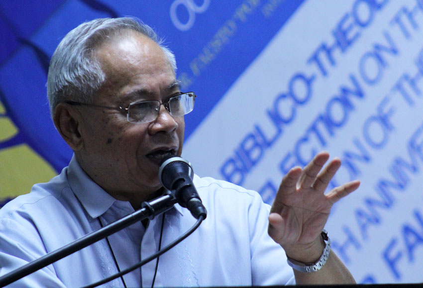 Cardinal Orlando Quevedo, Archbishop of North Cotabato gives a biblio-theological reflection on the occasion of the 4th death anniversary of the Italian priest Fausto Tentorio, held at the Ateneo de Davao University on Tuesday. (Ace R. Morandante/davaotoday.com)