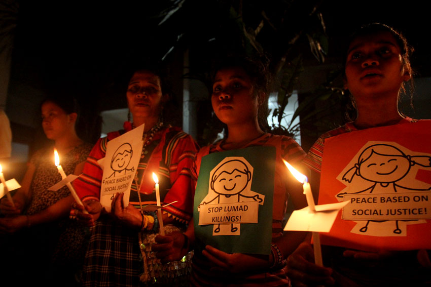 The Philippine Ecumenical Peace Platform holds a candle lighting for Lumad children affected in conflict areas. The movement calls for the resumption of formal peace talks to address the root cause of war that affected thousands of children in the countrysides. (Ace R. Morandante/davaotoday.com)