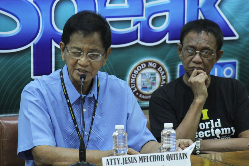 Atty. Jesus Melchor Quitain during Thursday's I-speak conference. (Ace R. Morandante/davaotoday.com)