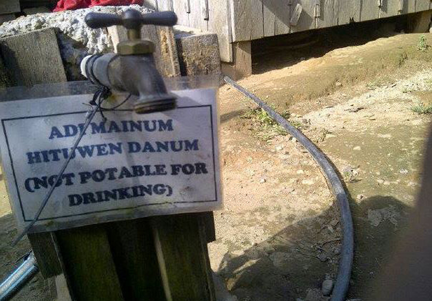 All faucets found in the Boulevard Sitio in barangay Didipio had this sign. The said village is located near the gates and fence of Oceana Gold Didipio Mines. (Contributed photo)