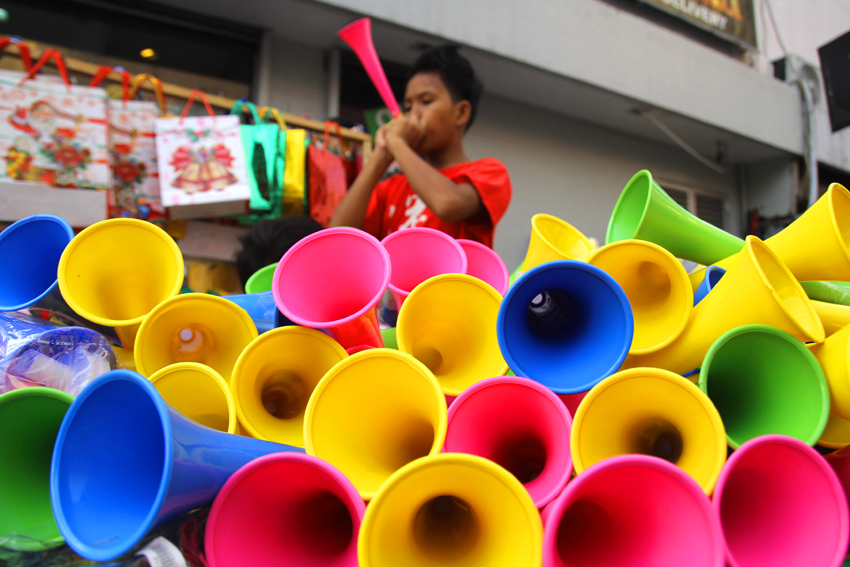 Instead of using firecrackers, homemade horns called "torotot" is a fast-selling product during Christmas and New Year season in Davao City. The city has Ordinance No. 060-02 which prohibits the manufacture, sale, distribution, possession or use of firecrackers or pyrotechnic devices and similar explosives. The ordinance was signed in 2002. (Ace R. Morandante/davaotoday.com)