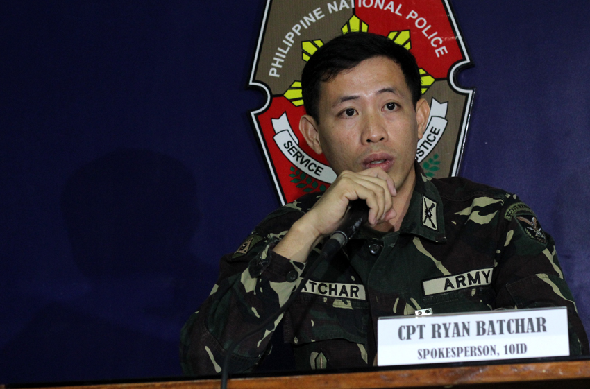 Captain Rhyan Batchar, spokesperson of the 10th Infantry Division belied the allegations of Karapatan Southern Mindanao region that it was indiscriminate firing that killed Ronel Paas, 35 years old alias Dondon and wounded 14 years old alias Dong, in Sitio Post-4, Barangay Napnapan, Pantukan, Compostela Valley province on February 9. He said the firing were meant to attack members of the New People's Army. (Ace R. Morandante/davaotoday.com)