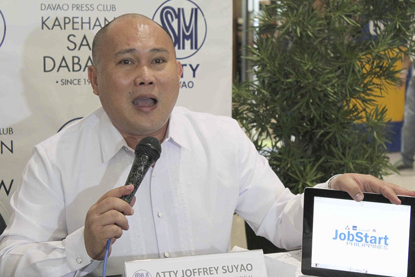 Atty. Joffrey Suyao of the Department of Labor and Employment (DOLE) introduces "Job Start" program which offers skills training to applicants with P200 pesos allowance per day. Suyao said they accommodate 2,000 to 3,000 job seekers a day. (Medel V. Hernani/davaotoday.com)