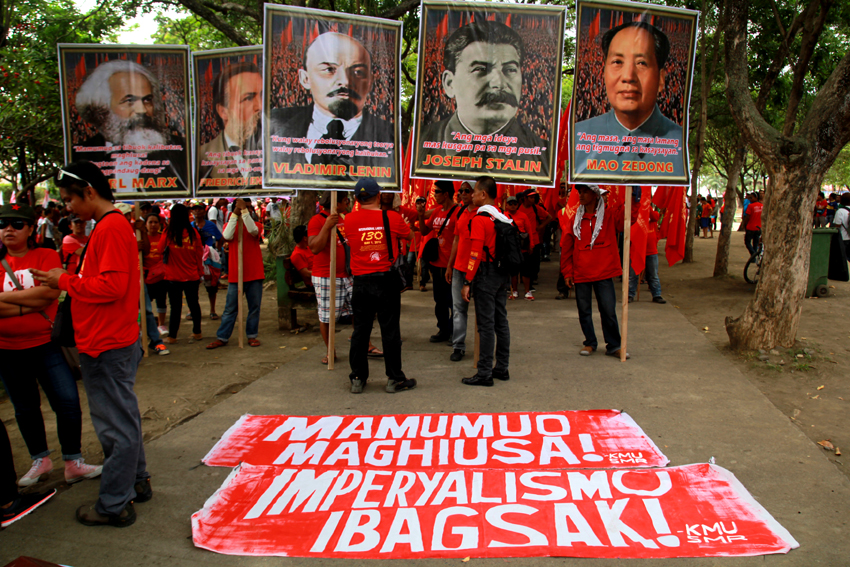 Labor groups under Kilusang Mayo Uno Southern Mindanao  set up inside the Magsaysay Park the pictures of the philosophers Karl Marx, Friedrich Engels, Vladimir Lenin, Joseph Stalin and Mao Zedong during the 130th Commemoration of the International labor day. 