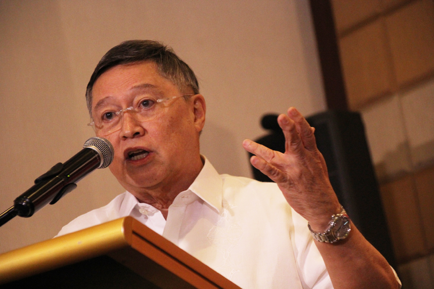 Businessman Carlos "Sonny" Dominguez, who is a member of the transition team of President-elect Rodrigo Duterte, discusses the eight-point economic agenda of the new administration at the Marco Polo Hotel on Thursday, May 12. (Ace R. Morandante/davaotoday.com)