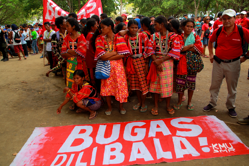 Lumad farmers from Compostela Valley Province join the protest to support the workers' struggle.