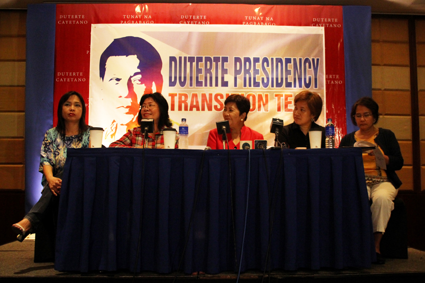 Members of ForwaRD w omen push on empowerment of women accompanying their economic empowerment and strengthening involvement in income generating activities. From left to right Dr. Jean Lindo, Bing Solamo, former Gabriela Women's Party Rep. Luzviminda Ilagan and Lourdesita Chan, chair of University Research Council, Ateneo de Davao University. (Ace R. Morandante/davaotoday.com)